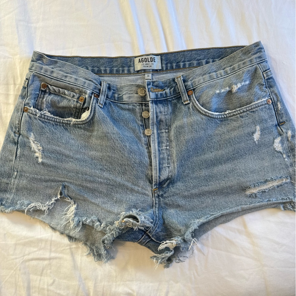 Agolde Women's Light Blue Distressed Jean Shorts